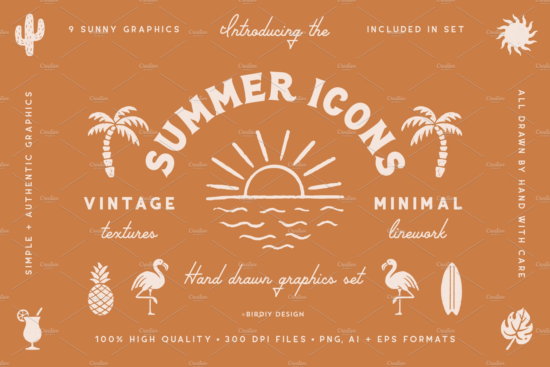 Summer Icons Hand Drawn Graphics Set cover image.