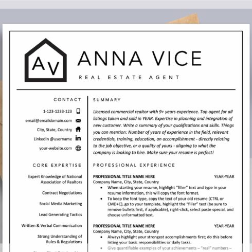 Realtor Resume, Real Estate Agent CV cover image.