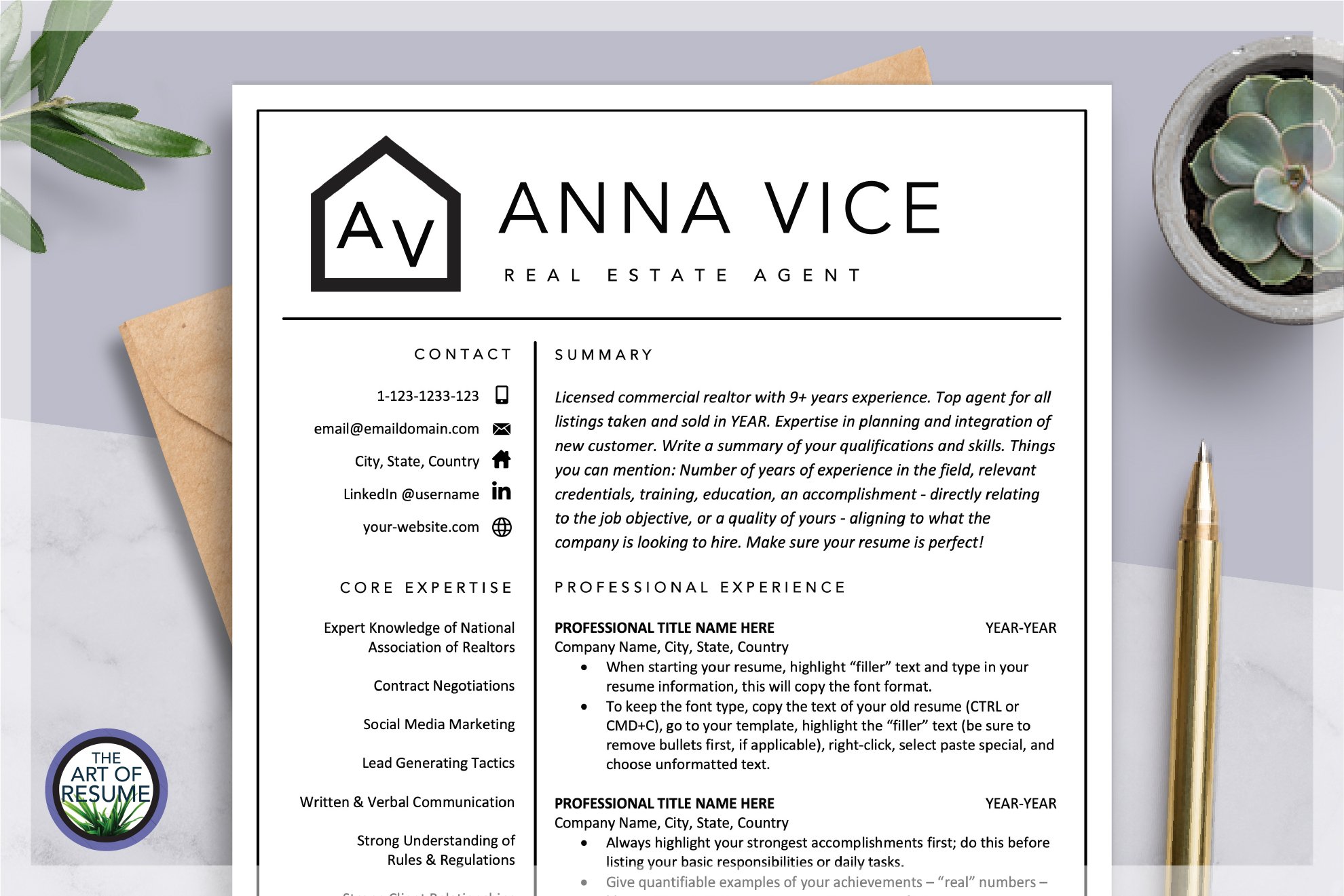 Realtor Resume, Real Estate Agent CV cover image.