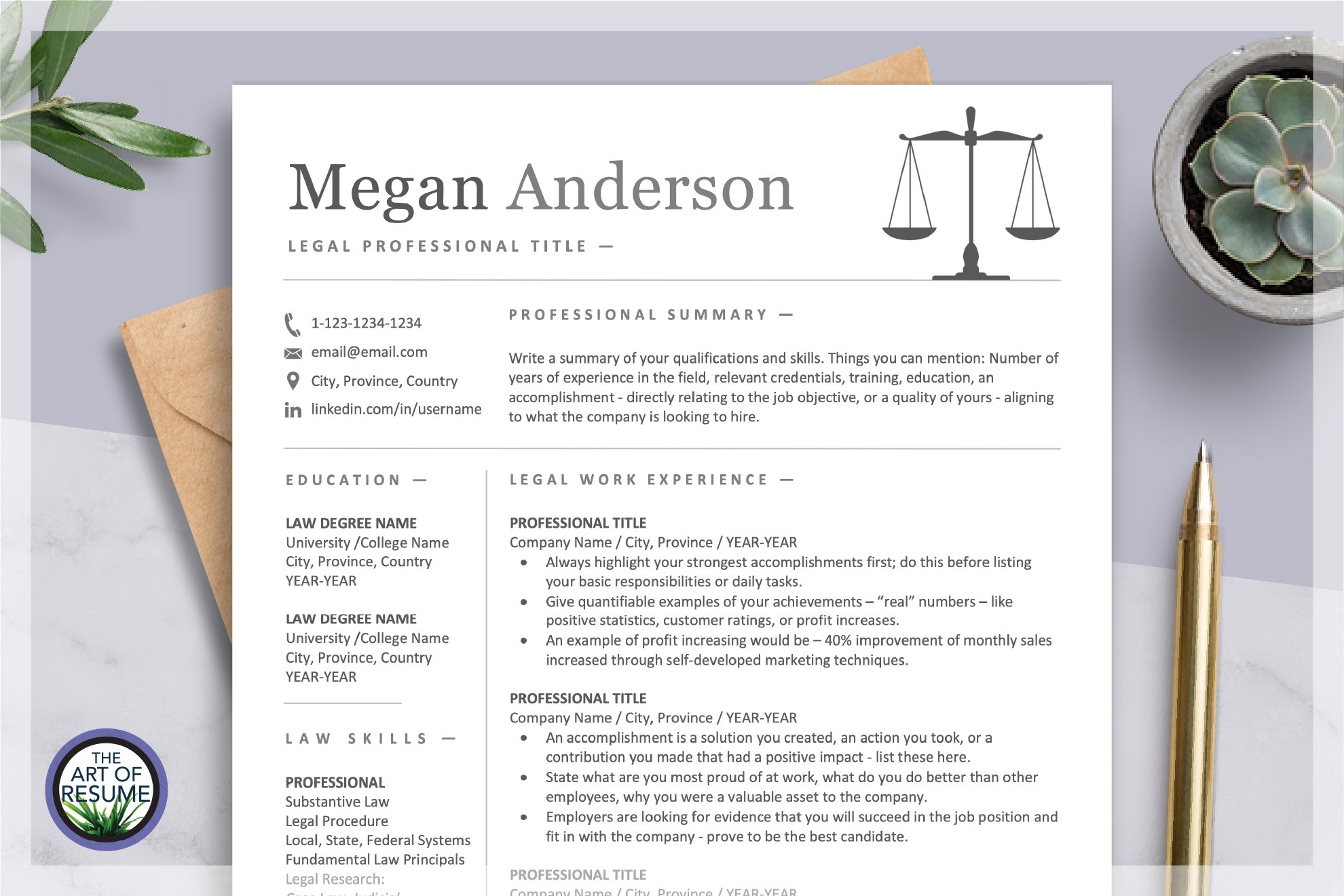 Legal Resume | Lawyer, Law Clerk CV cover image.