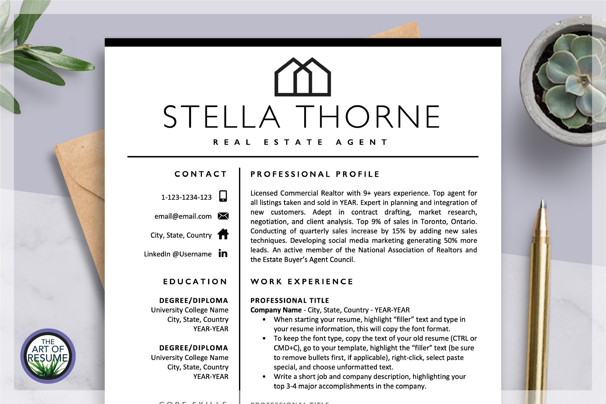 Resume Template Real Estate Agent CV cover image.