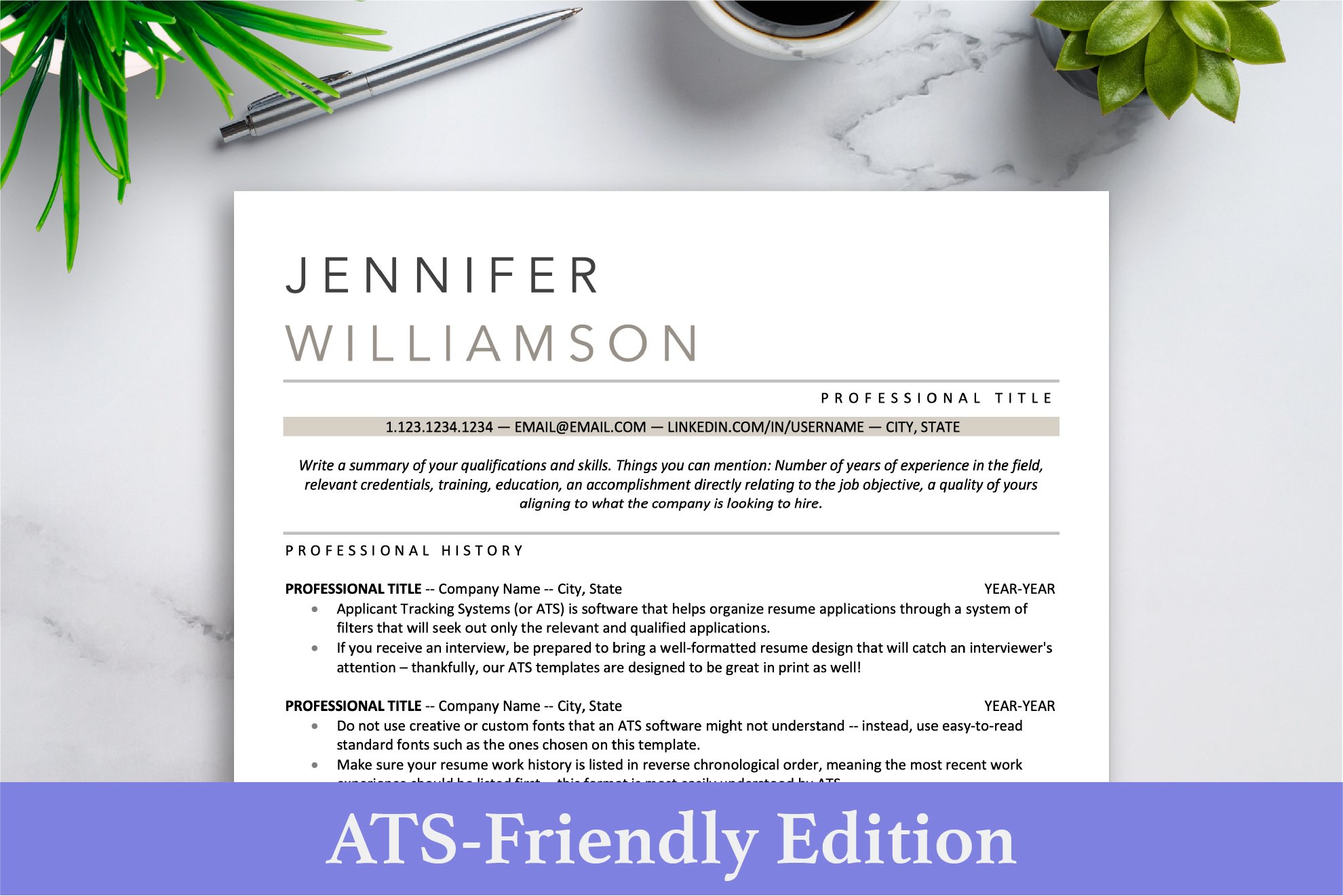 ATS Friendly Resume CV Template cover image.