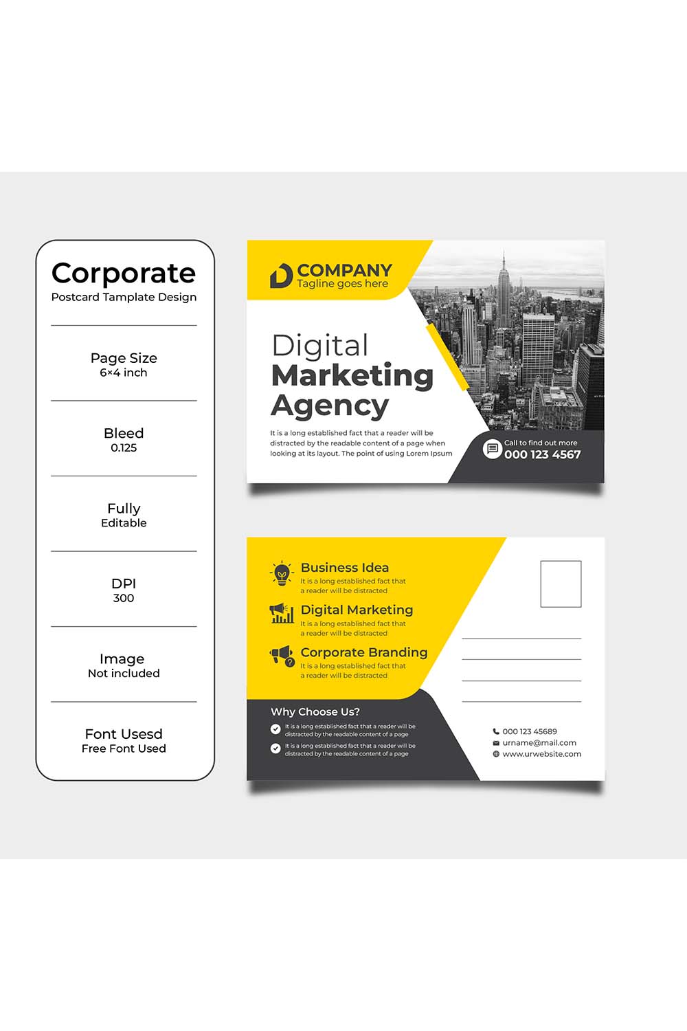 corporate postcard template pinterest preview image.