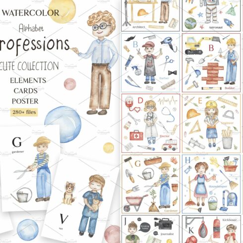 Watercolor Cute Alphabet Professions cover image.
