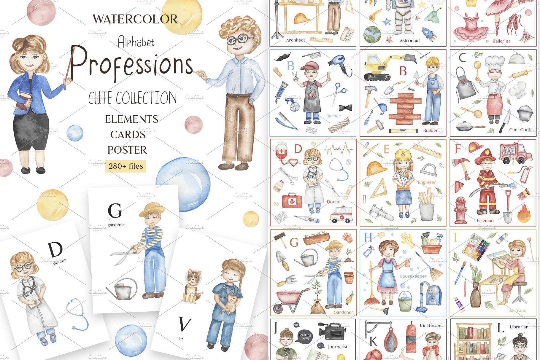 Watercolor Cute Alphabet Professions cover image.