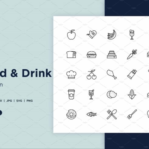 50 Food & Drinks Line icon Set cover image.