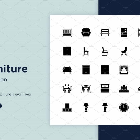 50 Furniture Glyph icon Set cover image.