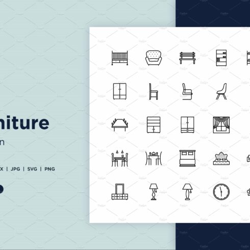 50 Furniture line icon Set cover image.