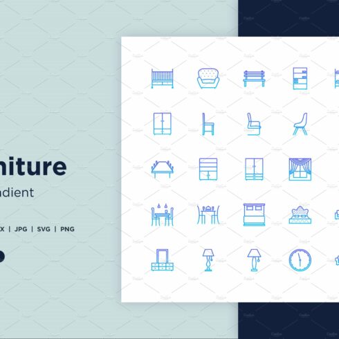 50 Furniture Line Gradient icon Set cover image.