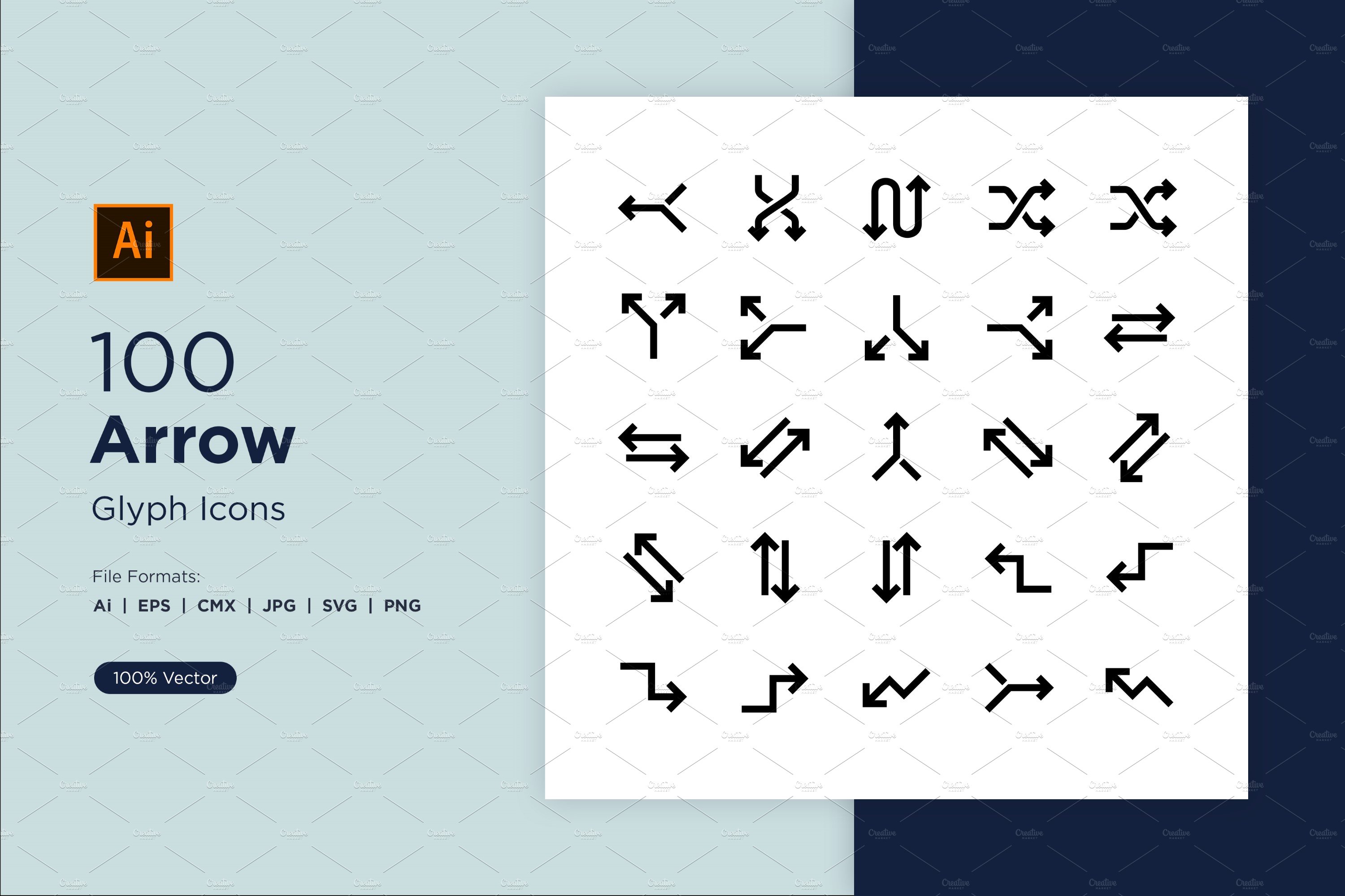 100 Arrow Glyph icon Set cover image.