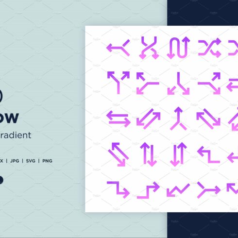 100 Arrow Glyph Gradient icon Set cover image.