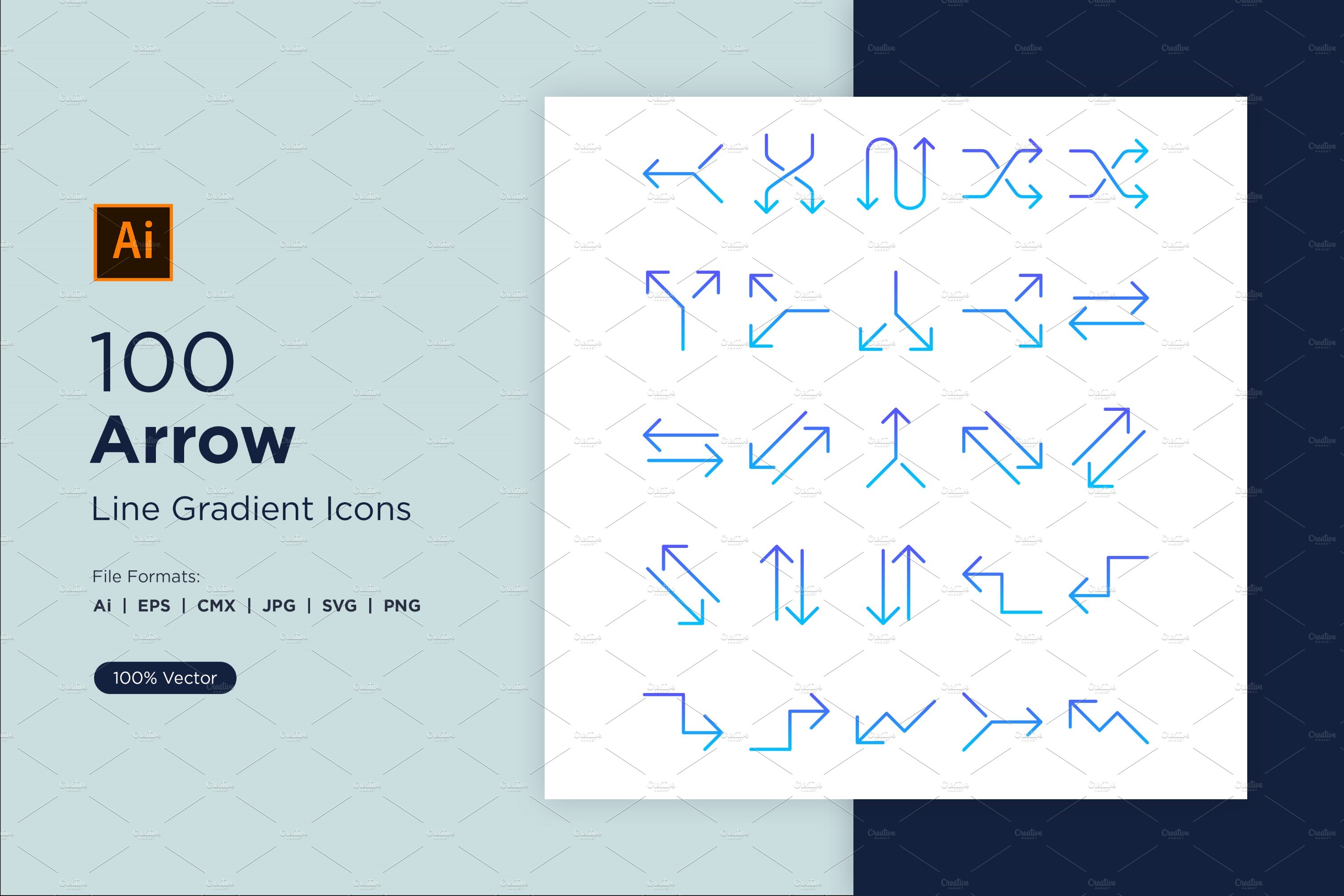 100 Arrow Line Gradient icon Set cover image.