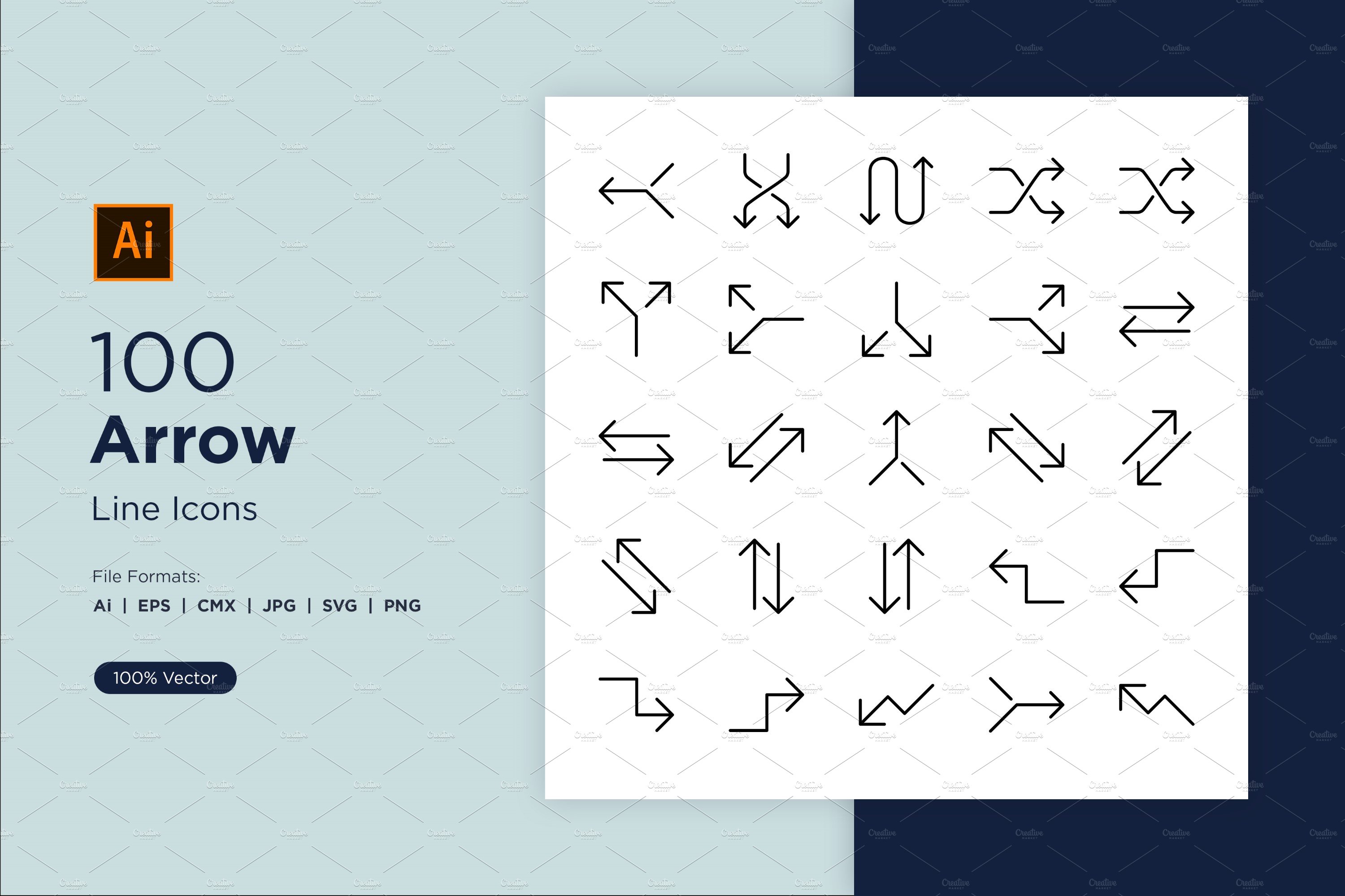 100 Arrow Line icon Set cover image.