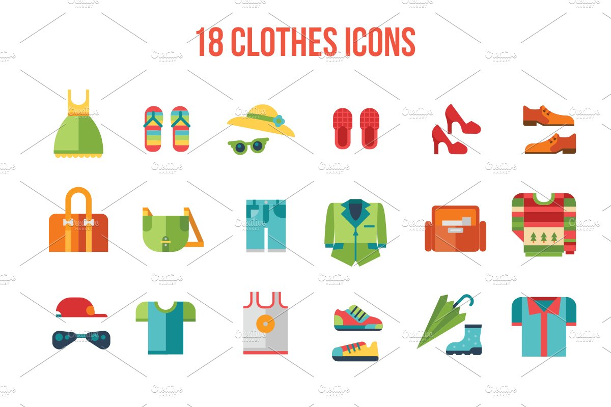 Clothes icon set preview image.