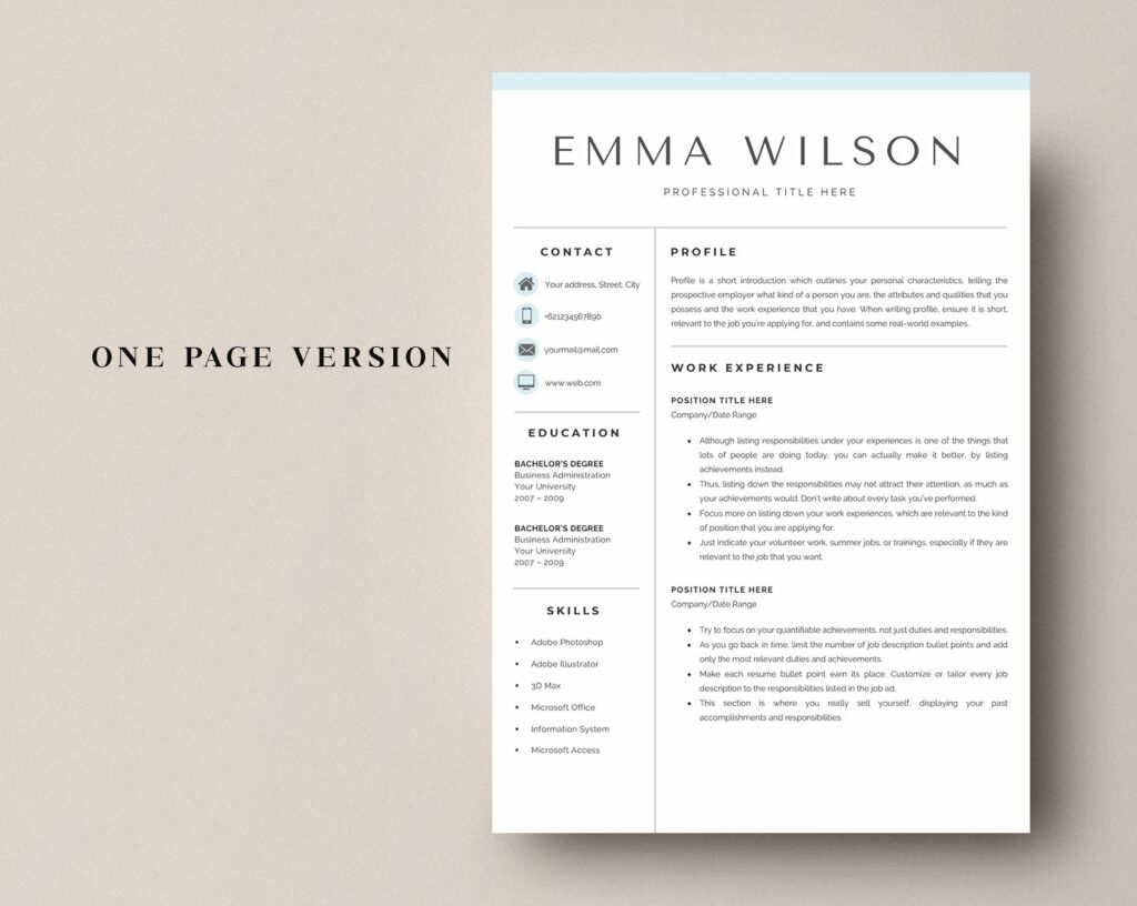 5 Page Resume Template / CV Word – MasterBundles