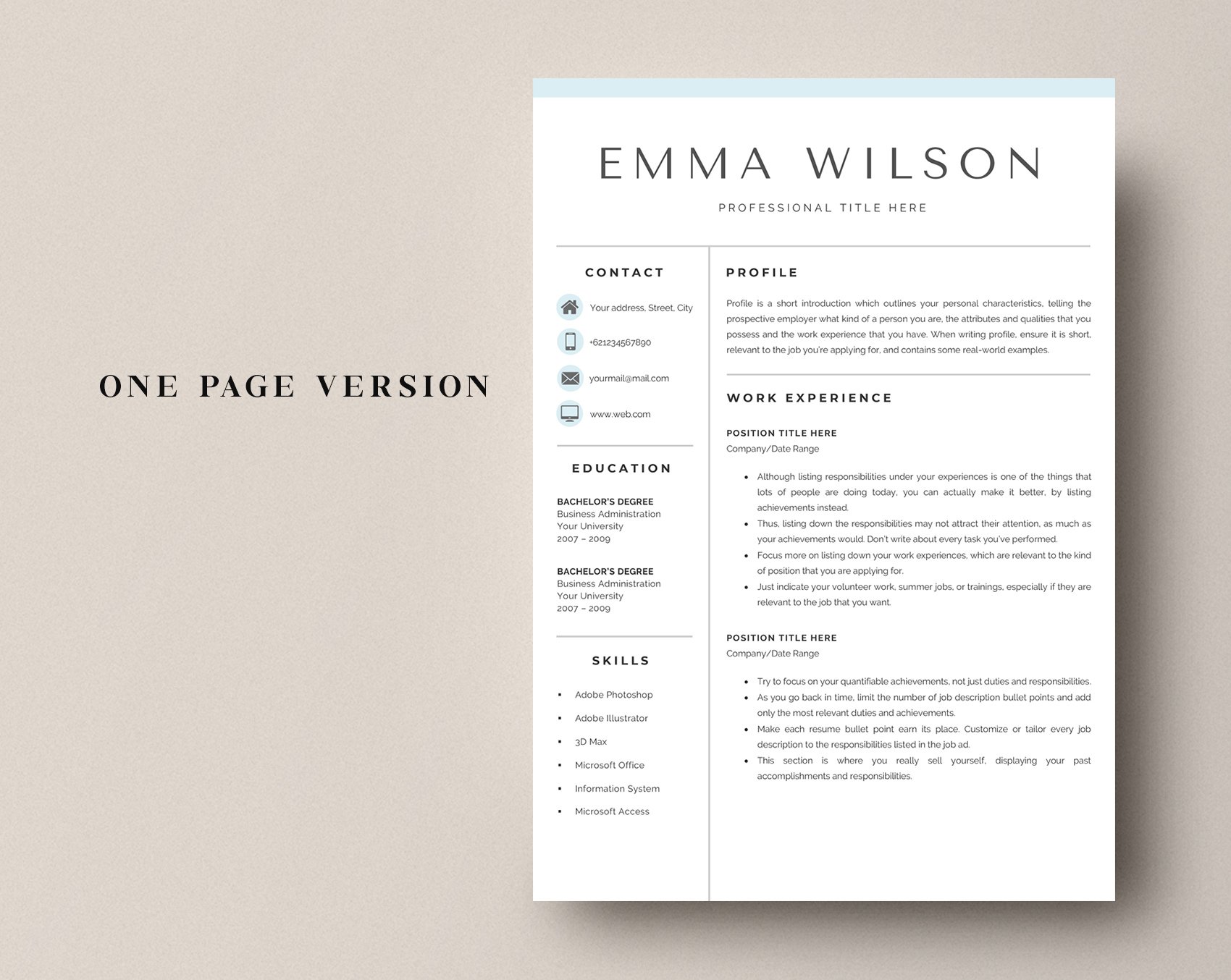 5 Page Resume Template / CV Word preview image.