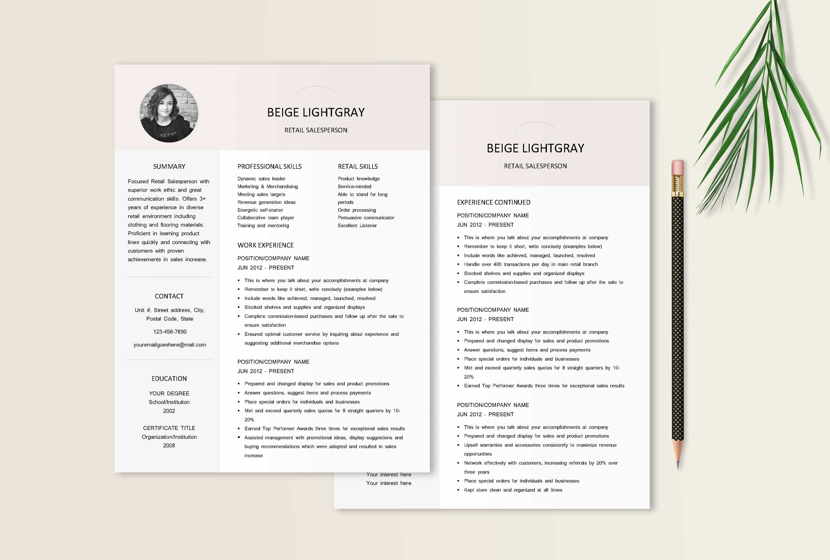 Resume Template Retail Sales Cashier preview image.