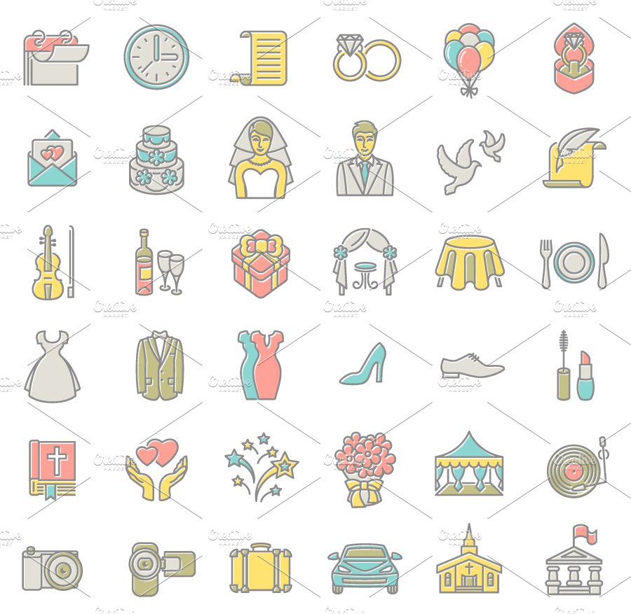 Flat Linear Wedding Icons preview image.