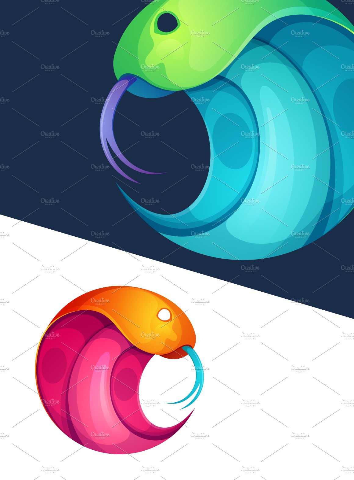 2 colorful snake icons preview image.