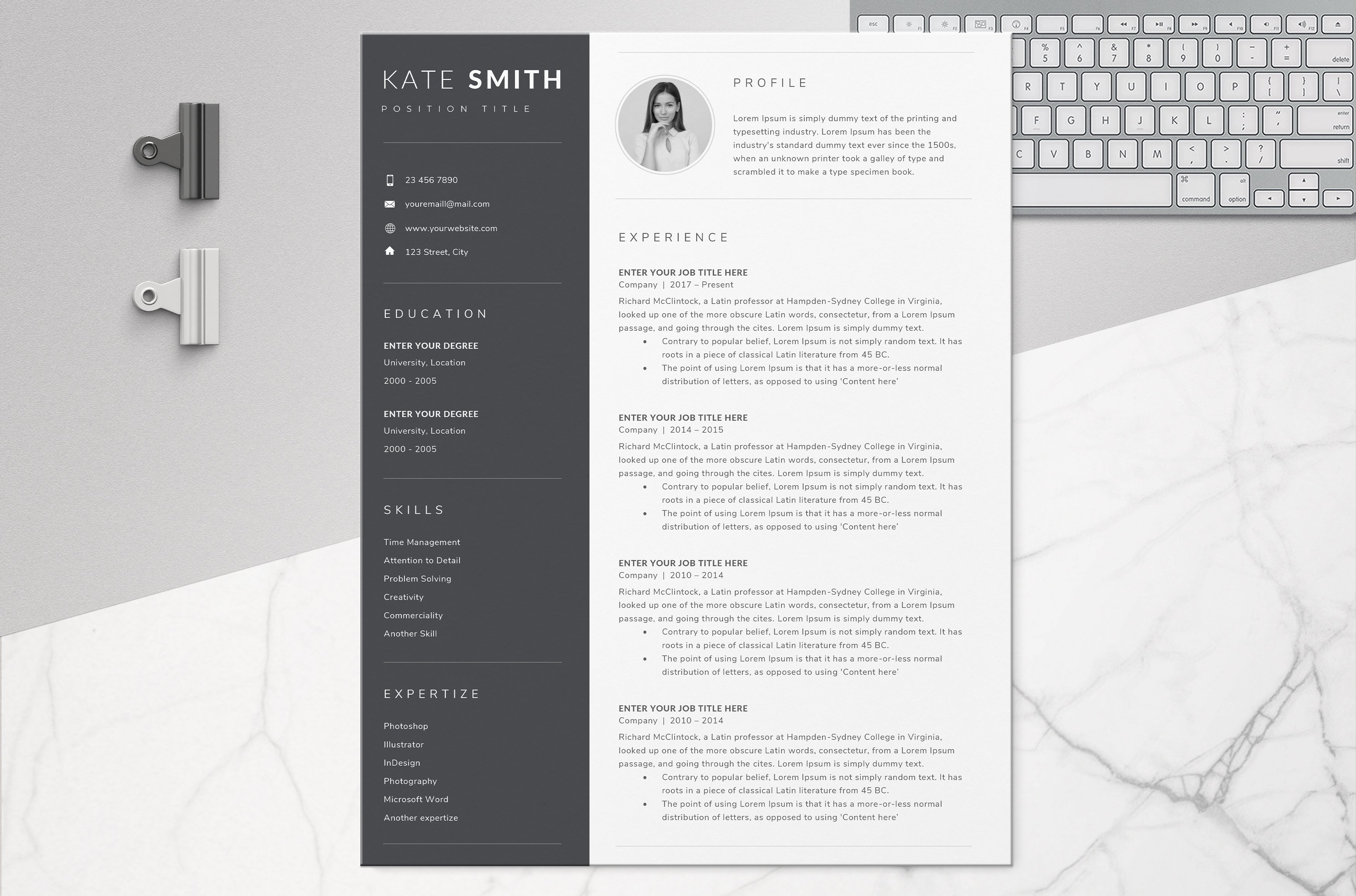 Resume Template / CV (One Page) preview image.