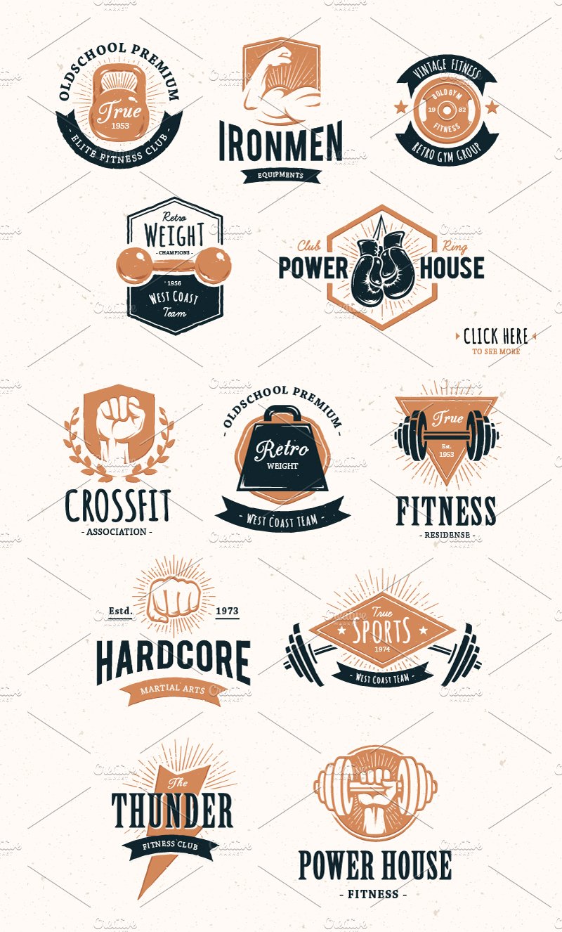 Retro Gym | Logo Templates preview image.