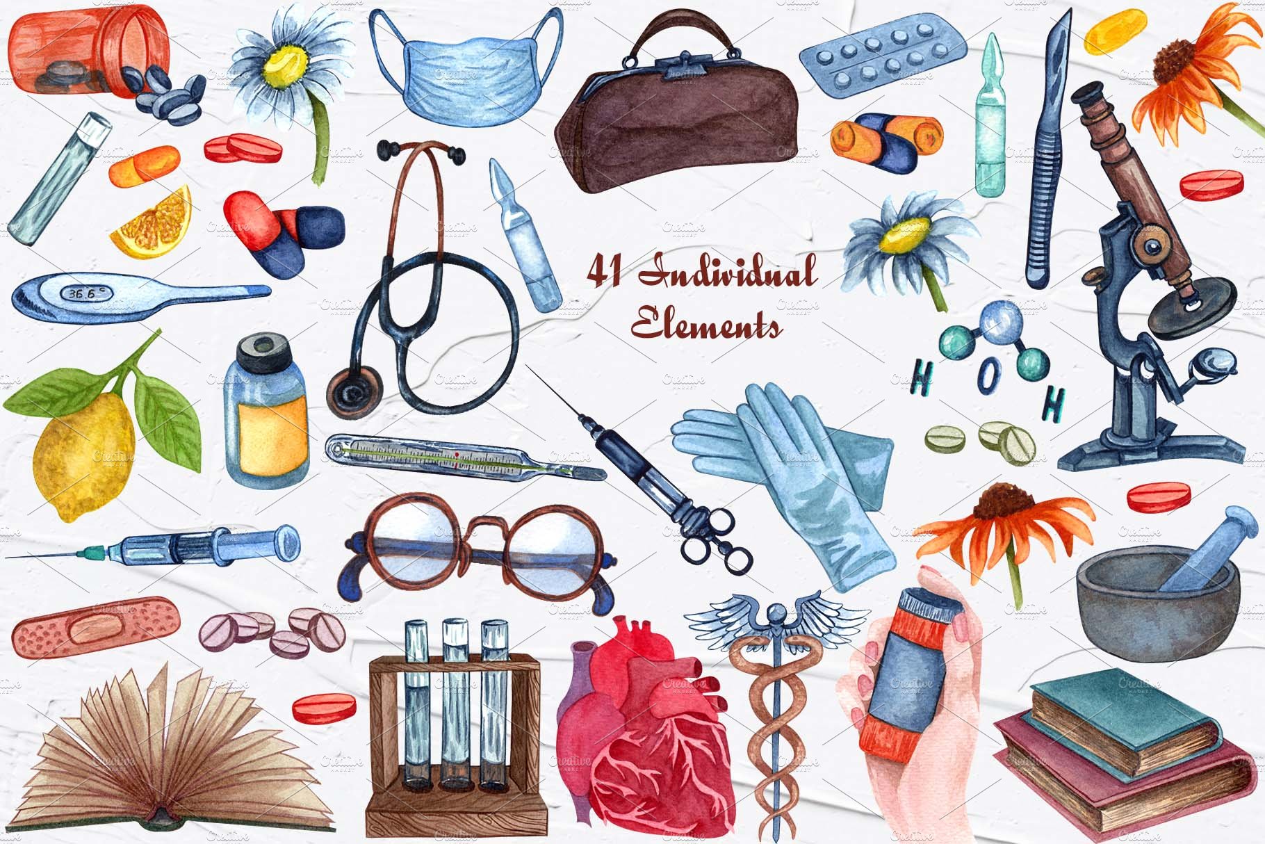 Medical Watercolor Clipart preview image.