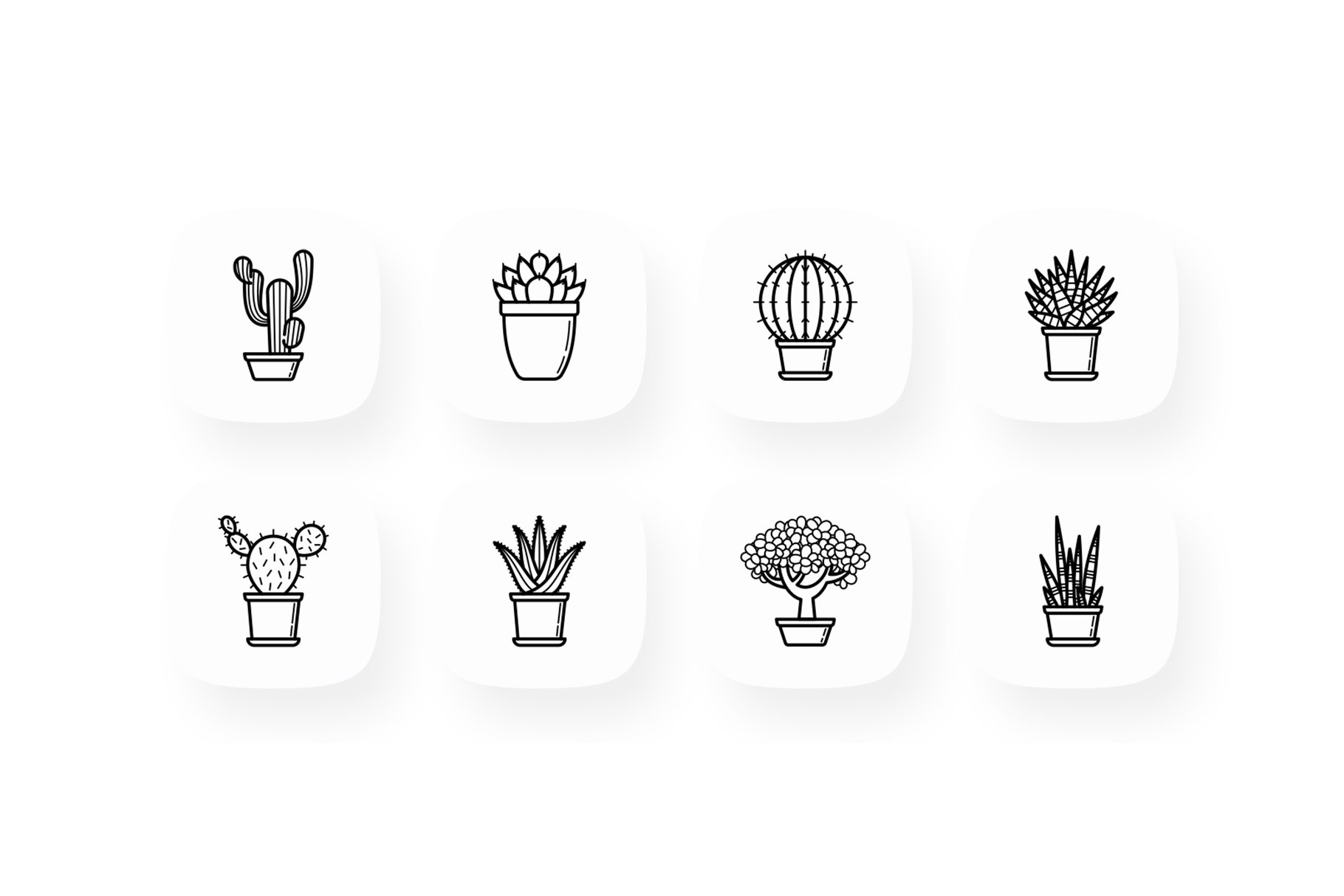 Succulents 16 Thin Line Icons Set preview image.