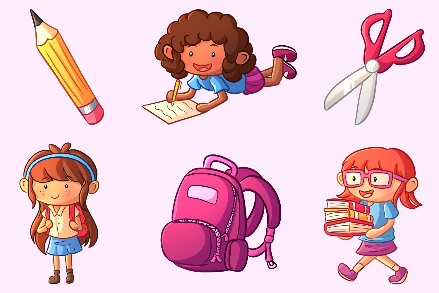 Back to School Girls Clip Art preview image.