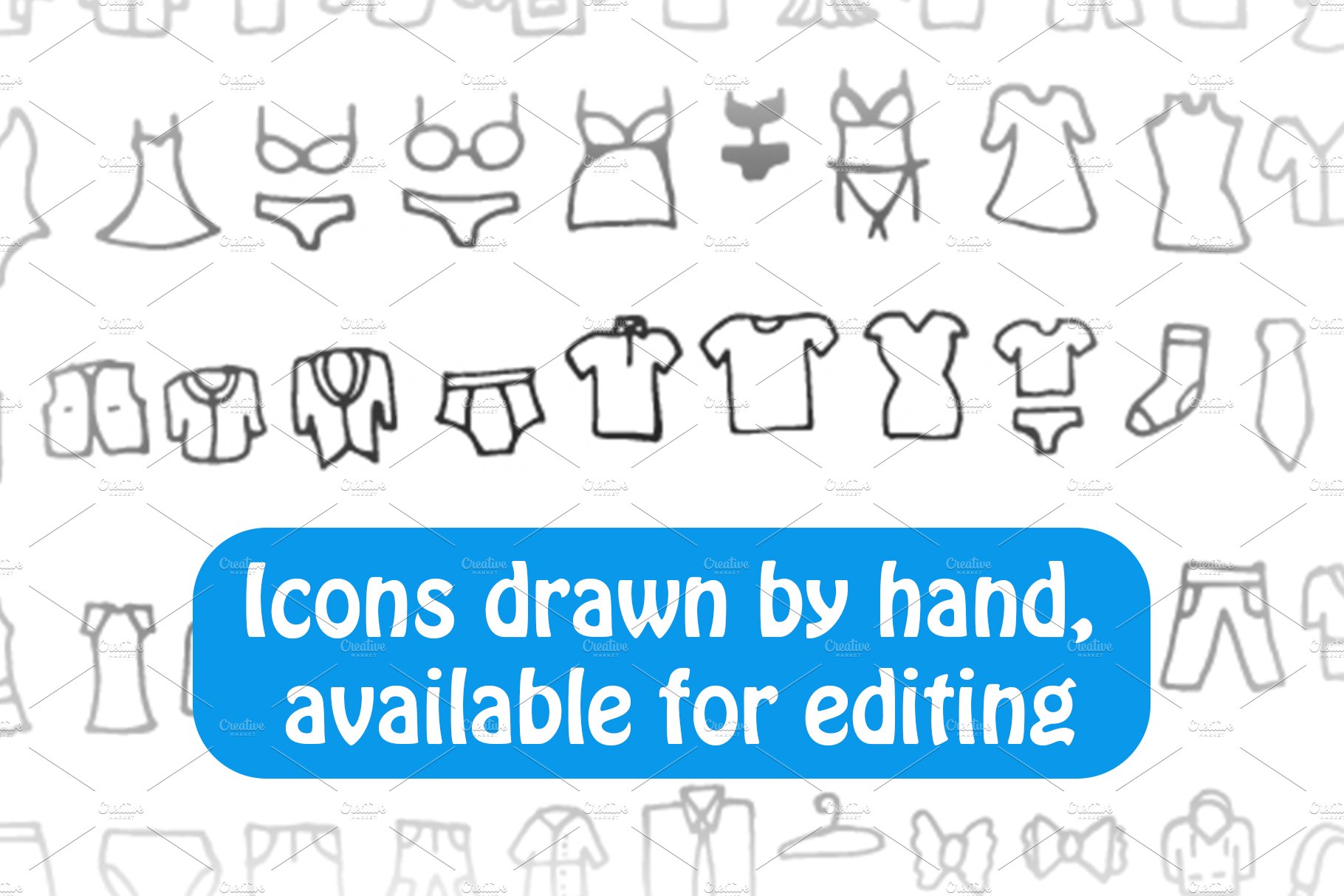 Doodle clothes icons preview image.