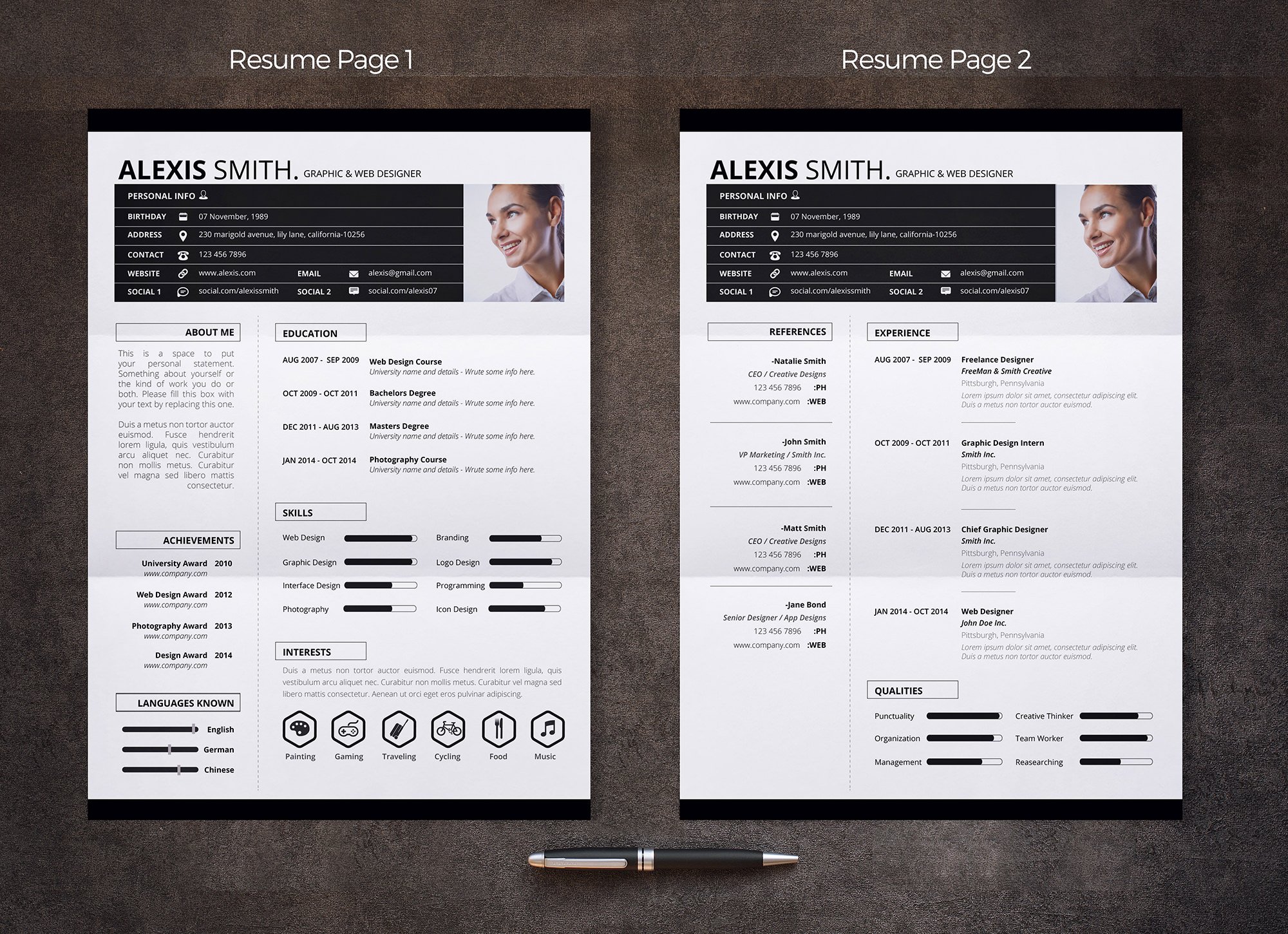 4 Page Resume Template preview image.