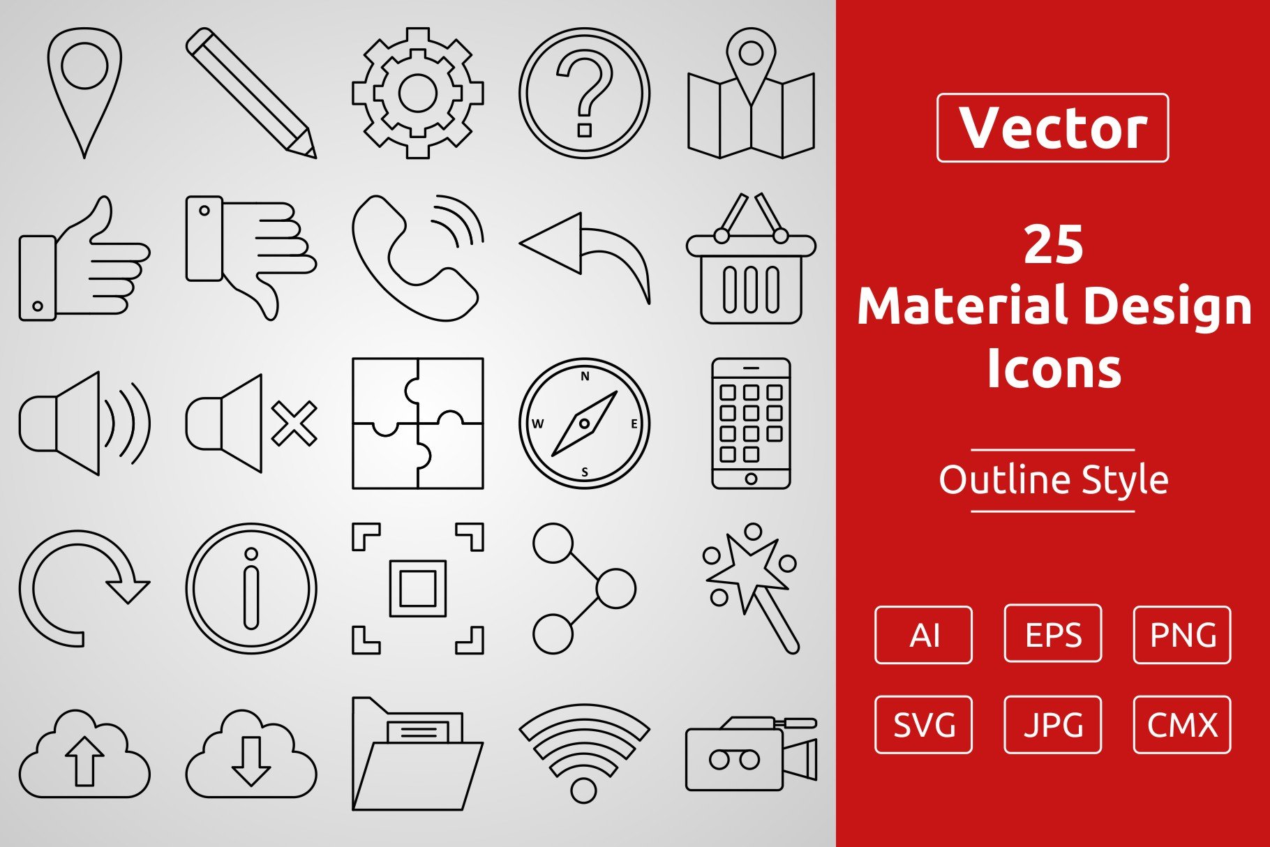 25 Material Design Outline Icons cover image.