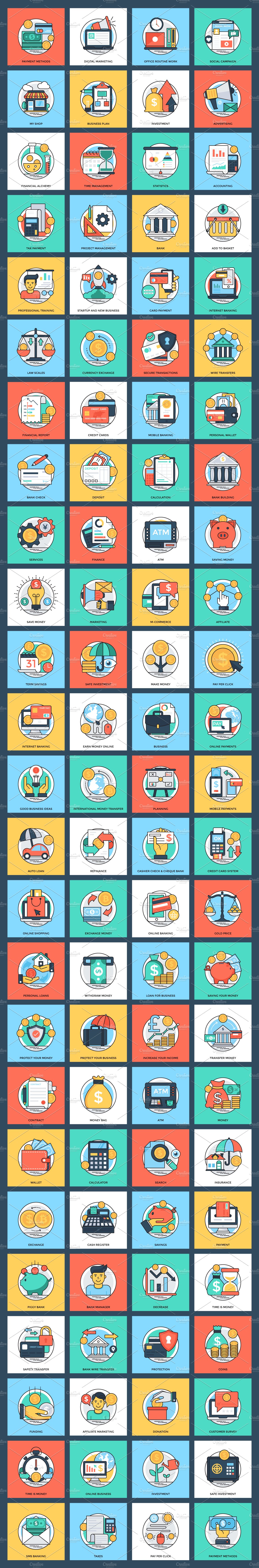 100 Flat Banking and Finance Icons preview image.