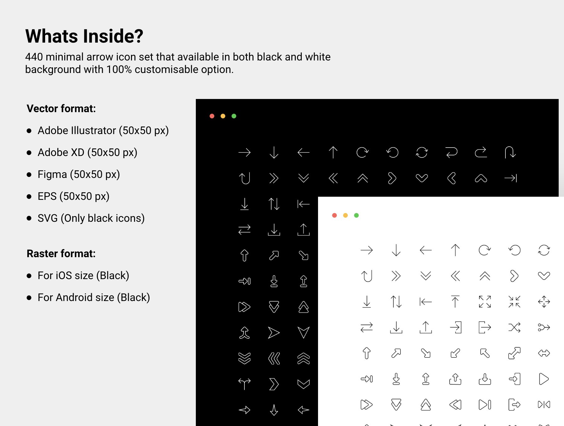 Minimal line arrow icon set preview image.