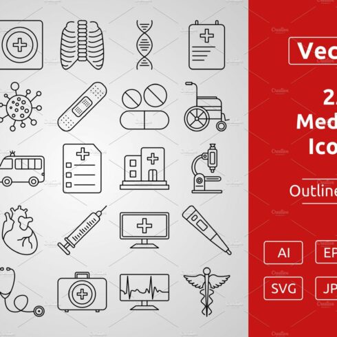 25 Medical Outline Icons cover image.