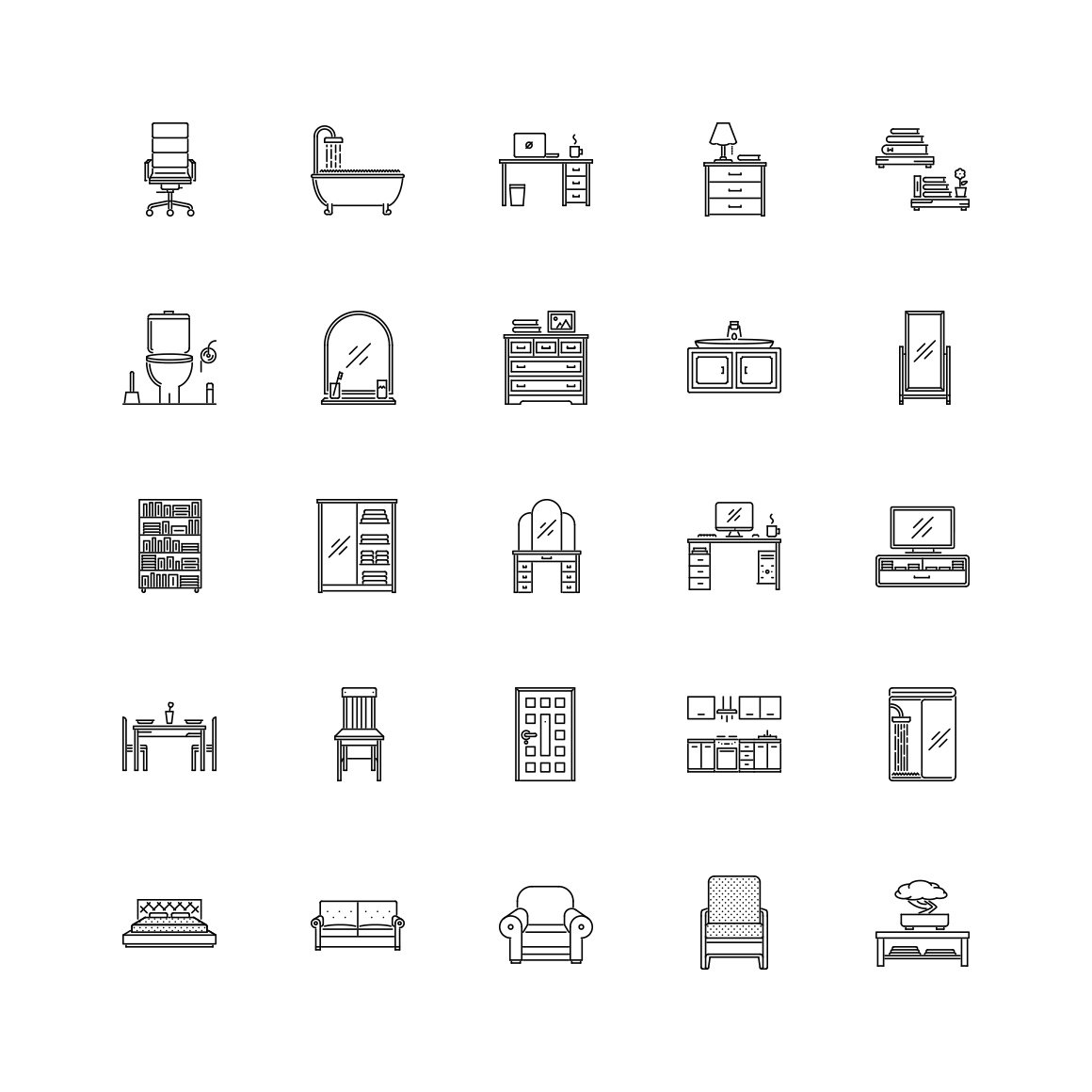 The Furniture Outline Icons 25 preview image.