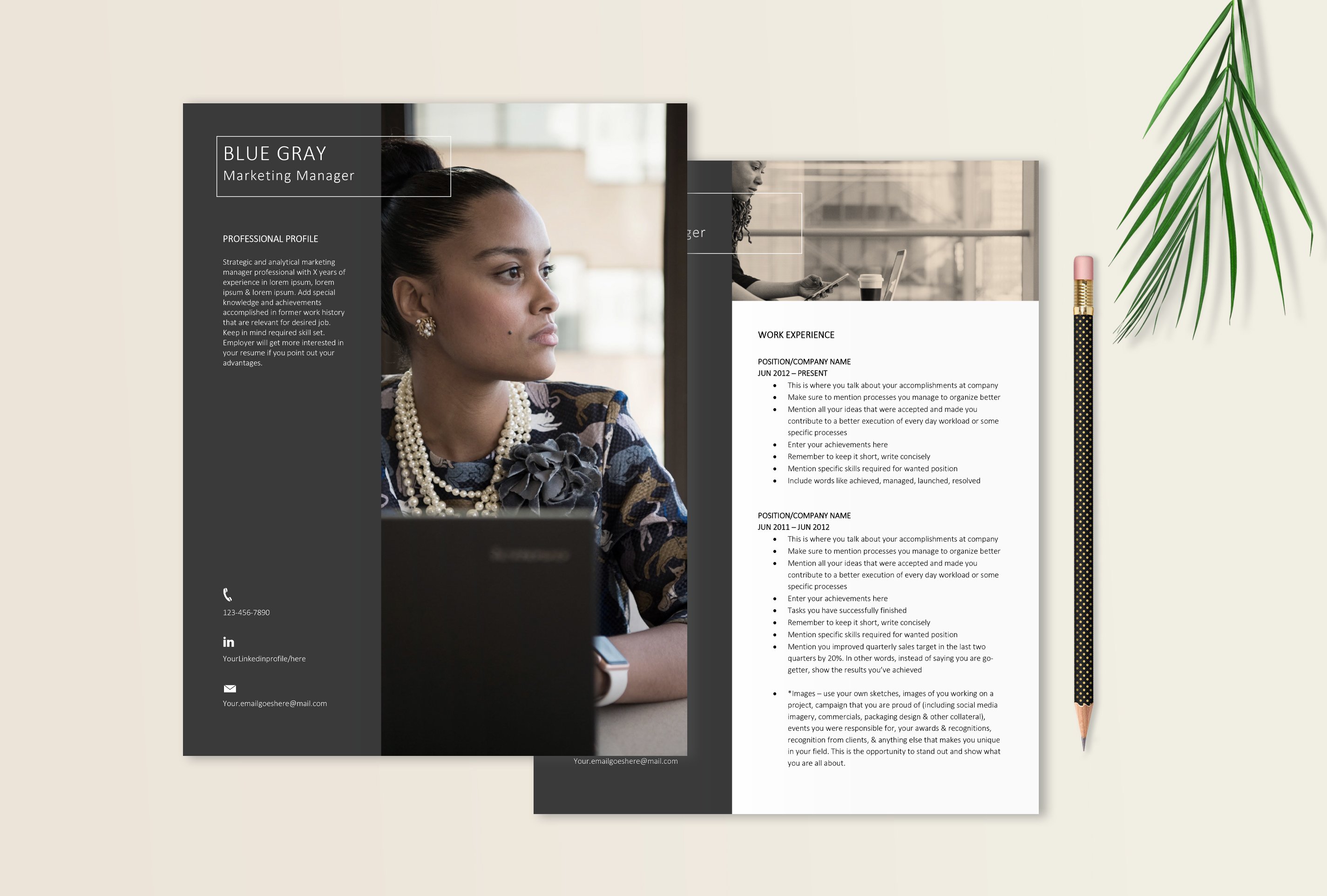 Marketing Manager Resume Template preview image.
