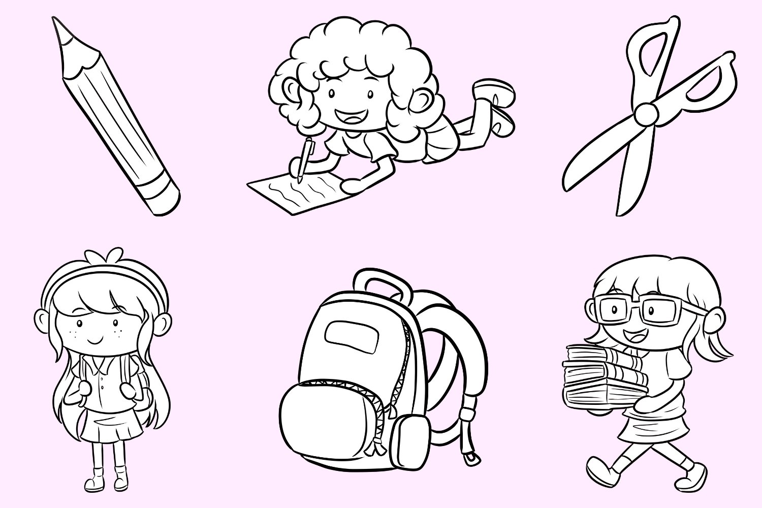 Back to School Girls Digital Stamps preview image.