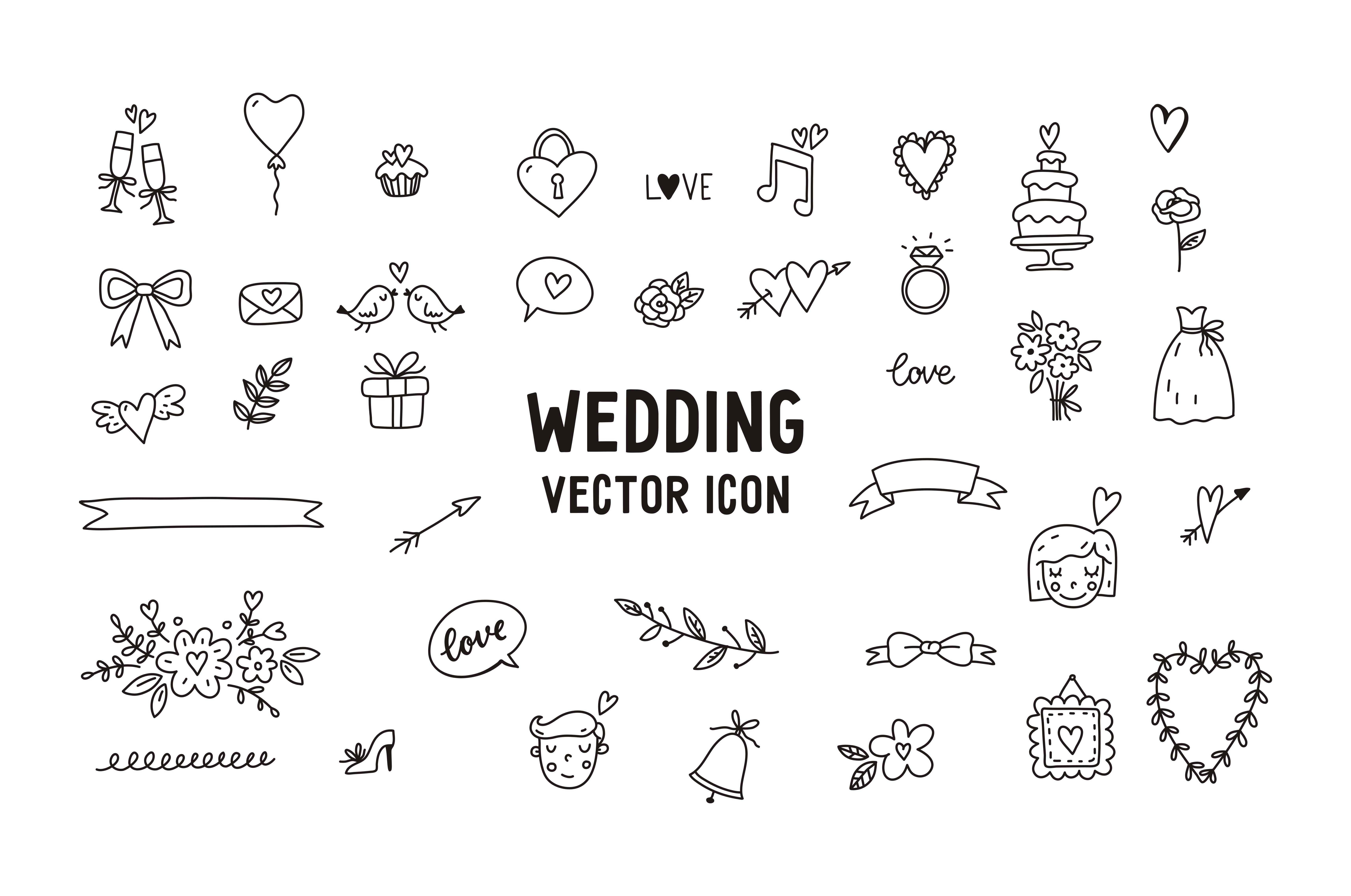 Vector Set of Sketch Weddings Icons preview image.
