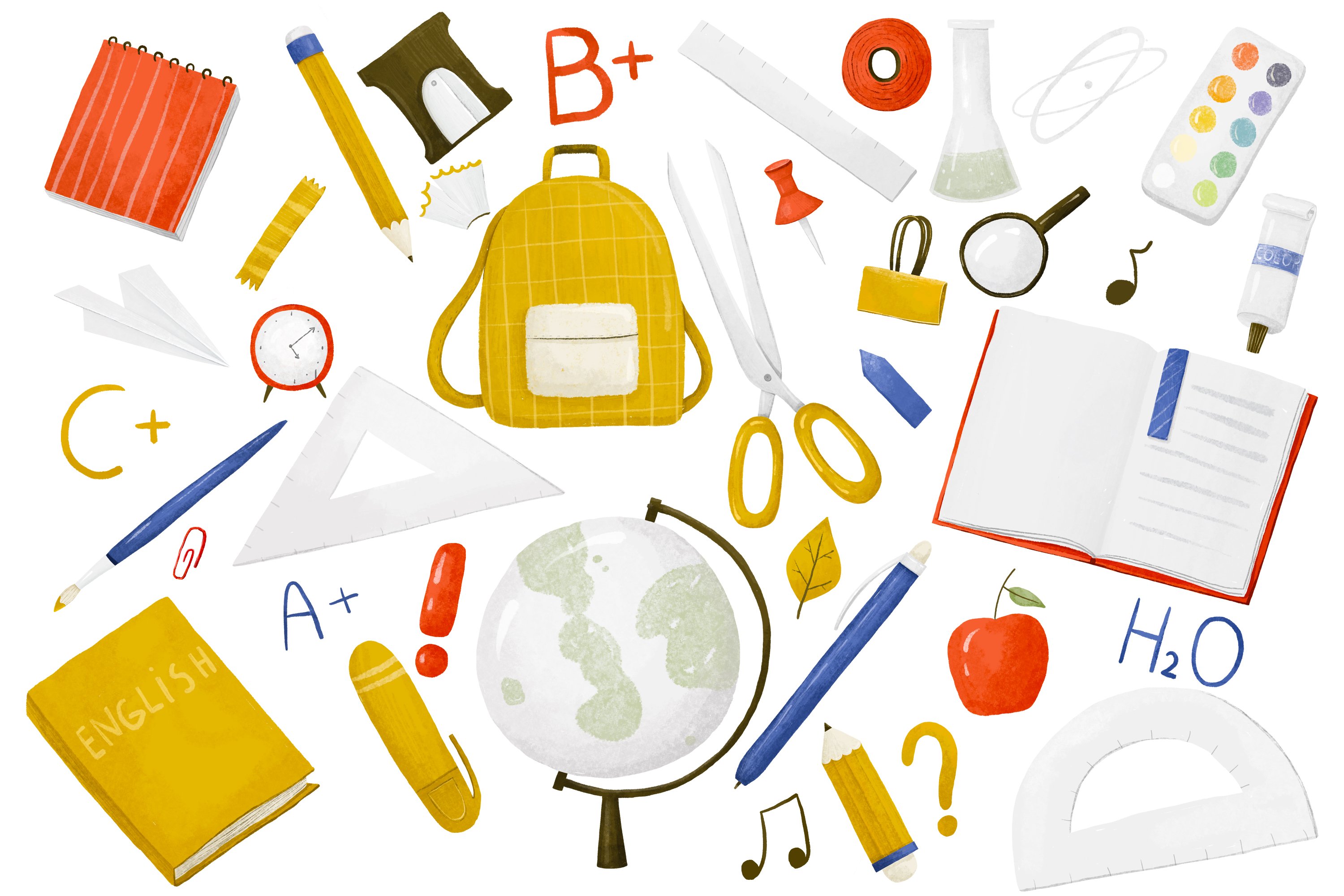 Back to school set, supplies preview image.