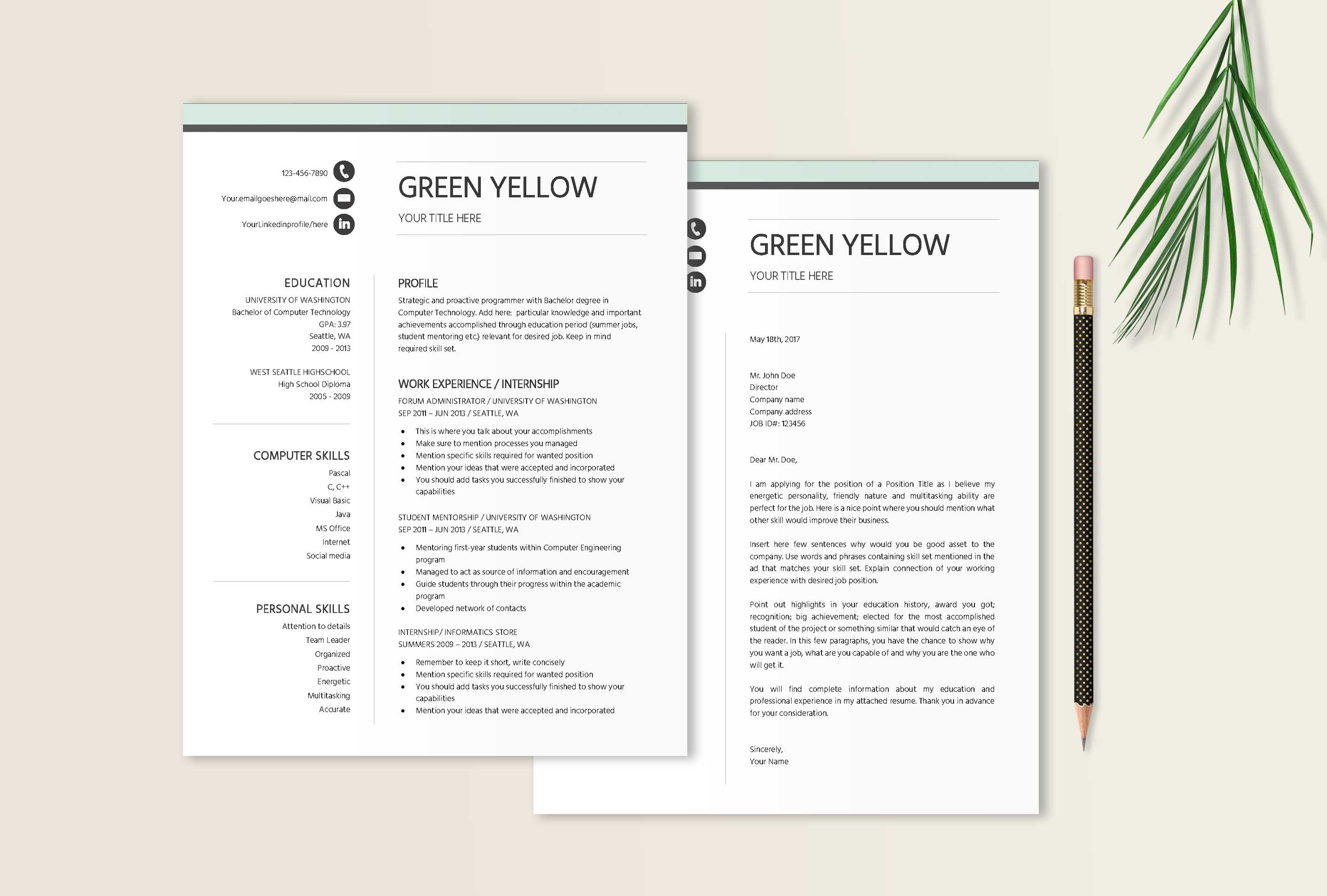 Resume Template Entry Level preview image.