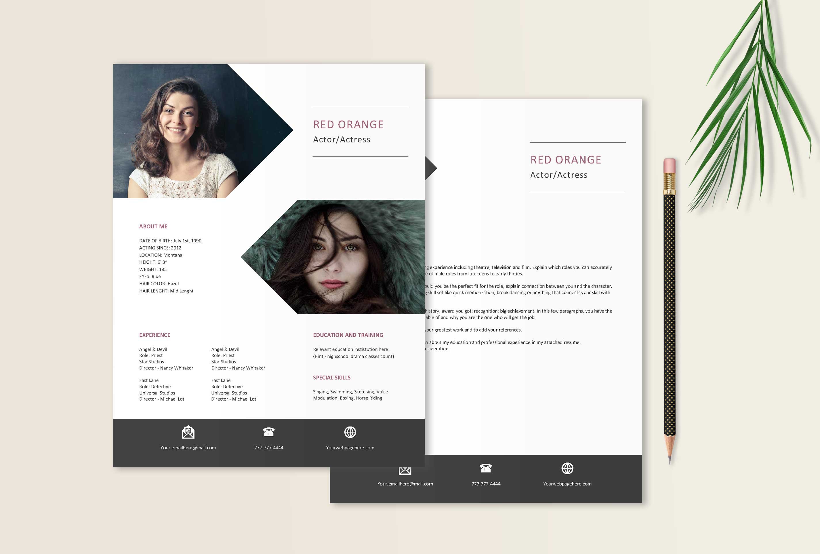 Actor | Actress Resume Template preview image.