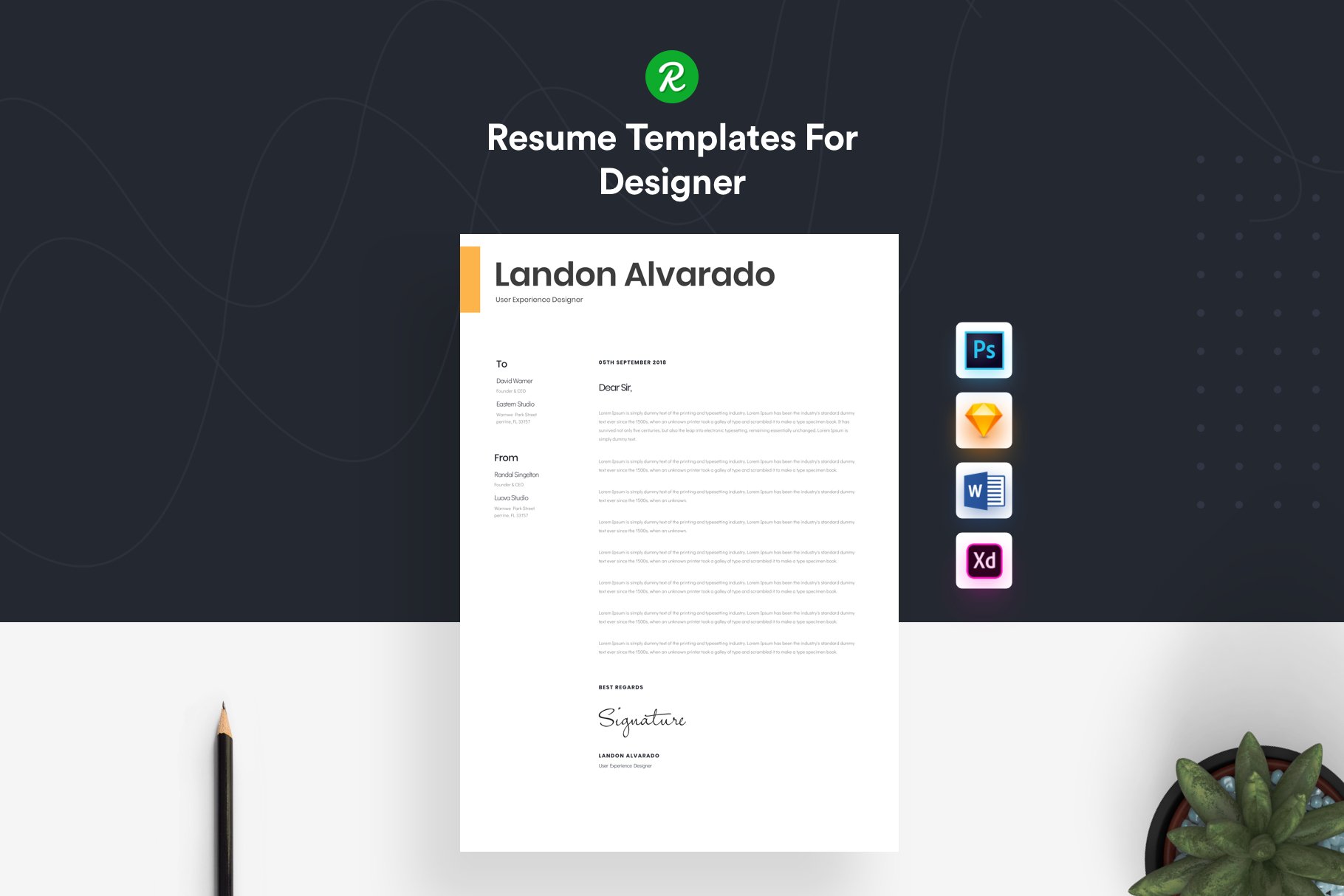 Corporate Resume Template preview image.