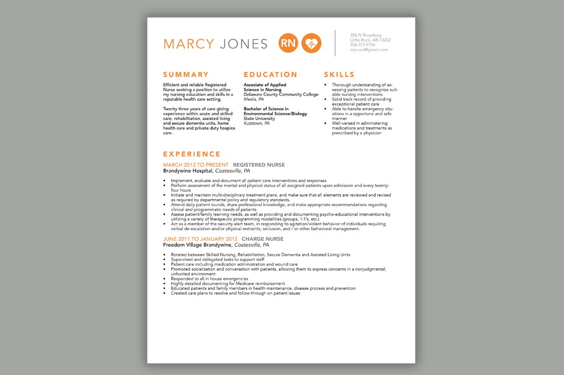 Professional resume template with orange accents.
