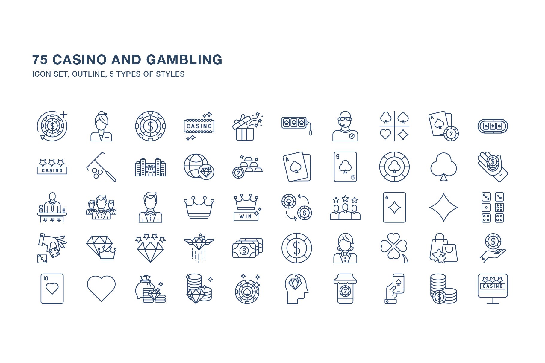 Casino and gambling icon set preview image.