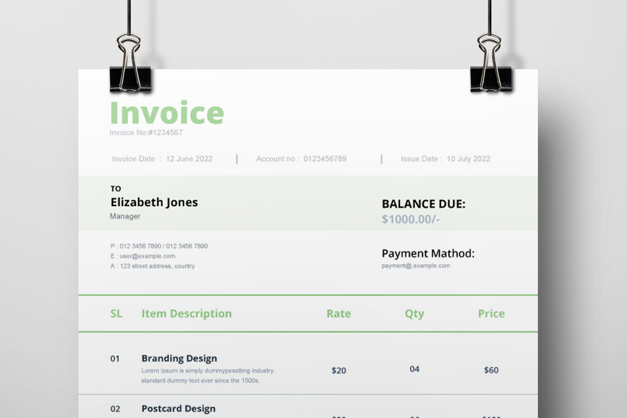 Printable Invoice Layout Template preview image.