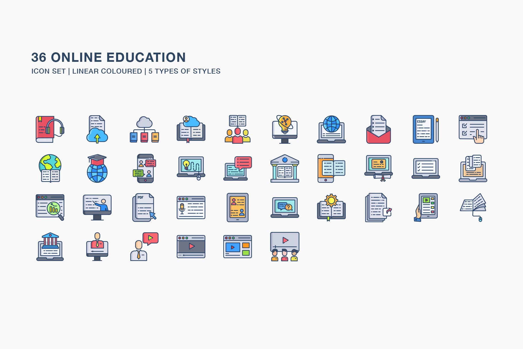 Online Education icon set preview image.