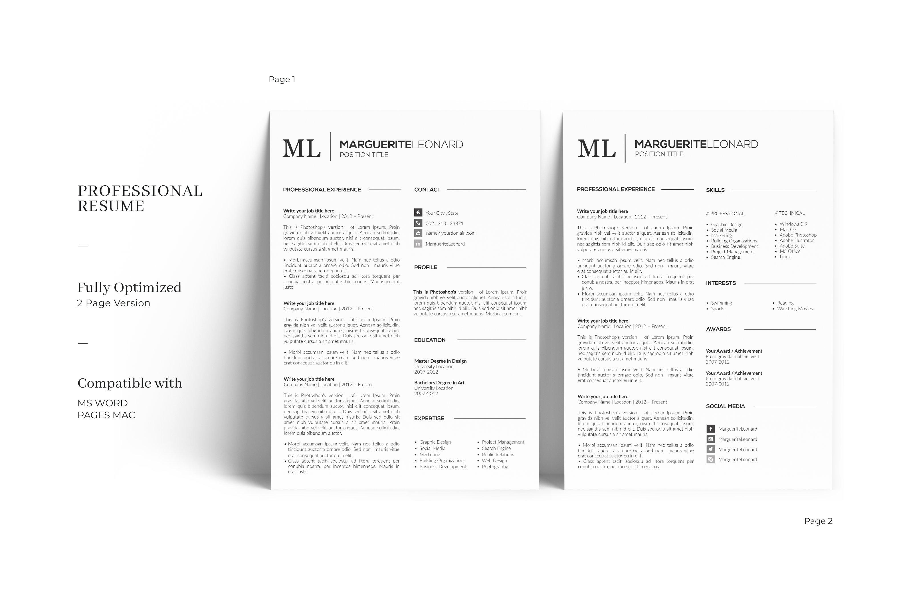 Resume compatible with Word & Pages preview image.