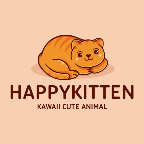 Cute Kawaii Cat Logo Template cover image.