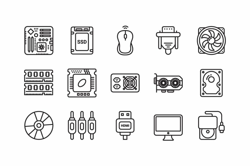 Computer Hardware Outline Icons – MasterBundles