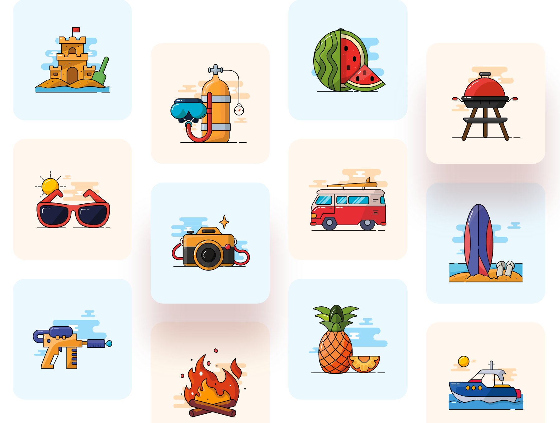 Summer holiday - Coloured icon set preview image.